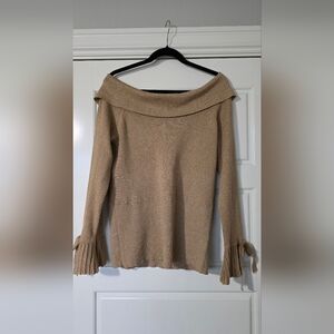 NWOT Metallic Gold Off-Shoulder Sweater with Pleated Cuffs Size XL